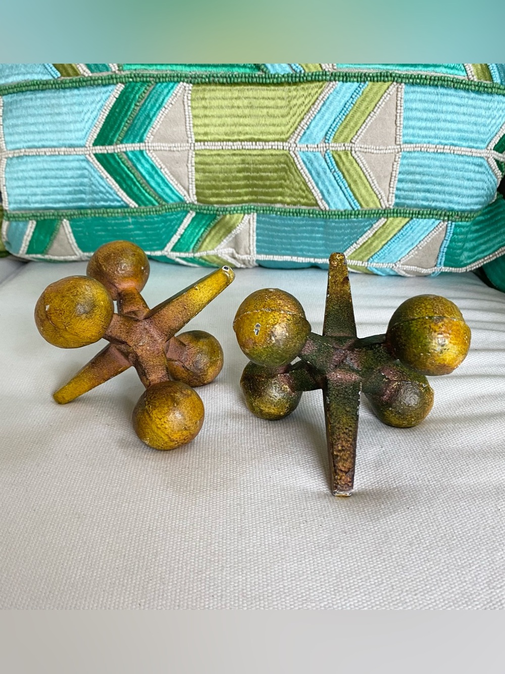Vtg Cast Iron Jacks Sculptures Set of 2 Bookends Doorstop Paperweights MCM
